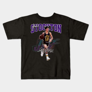 John Stockton Utah Basketball Legend Signature Vintage Retro 80s 90s Bootleg Rap Style Kids T-Shirt